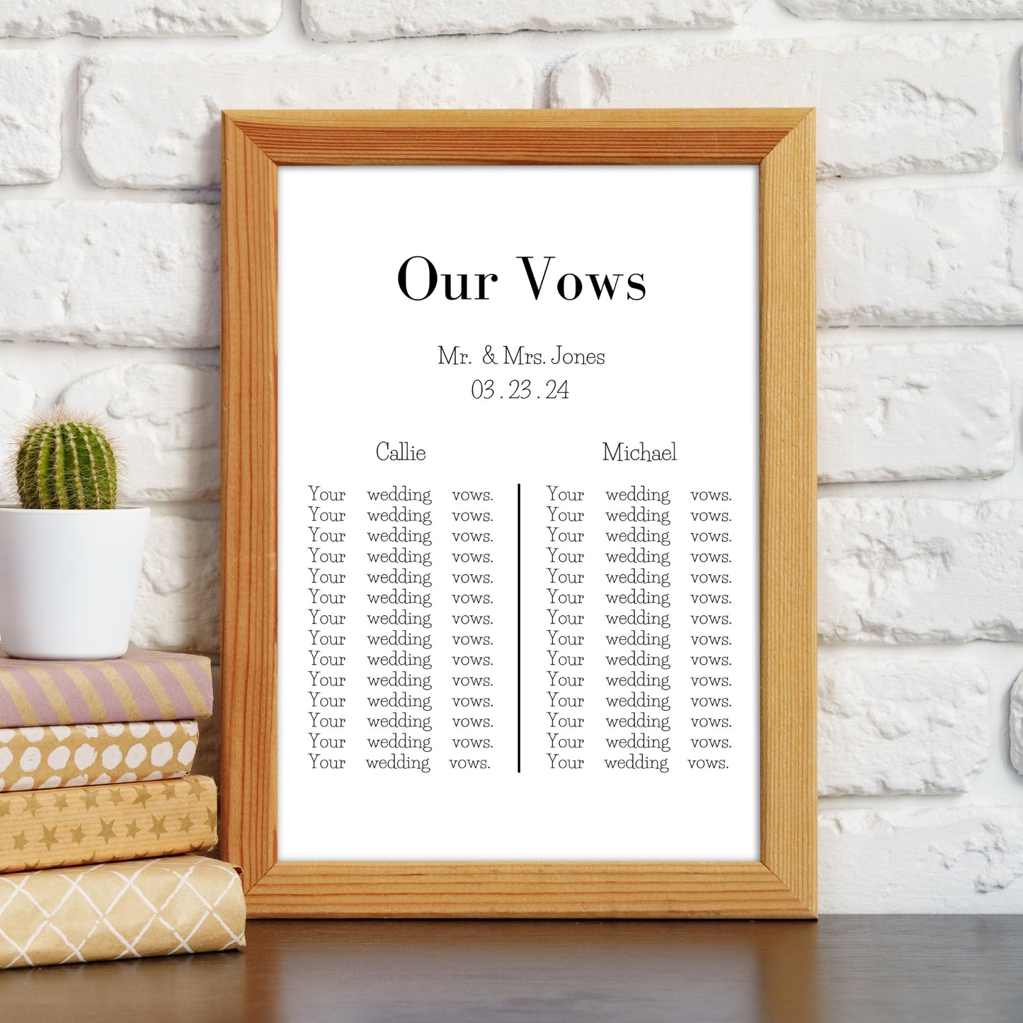 Wedding Vows Anniversary Gift - Customizable