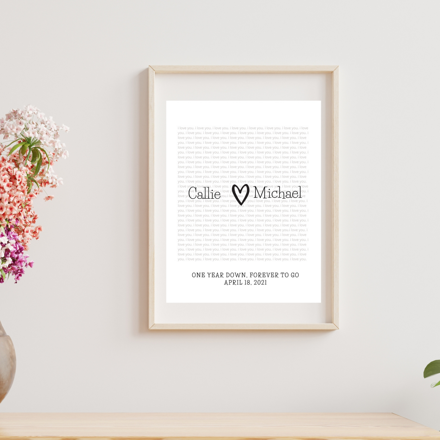 framed printed piece with names