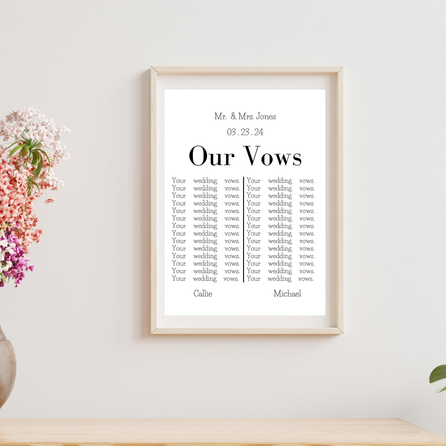Wedding Vows Anniversary Gift - Customizable