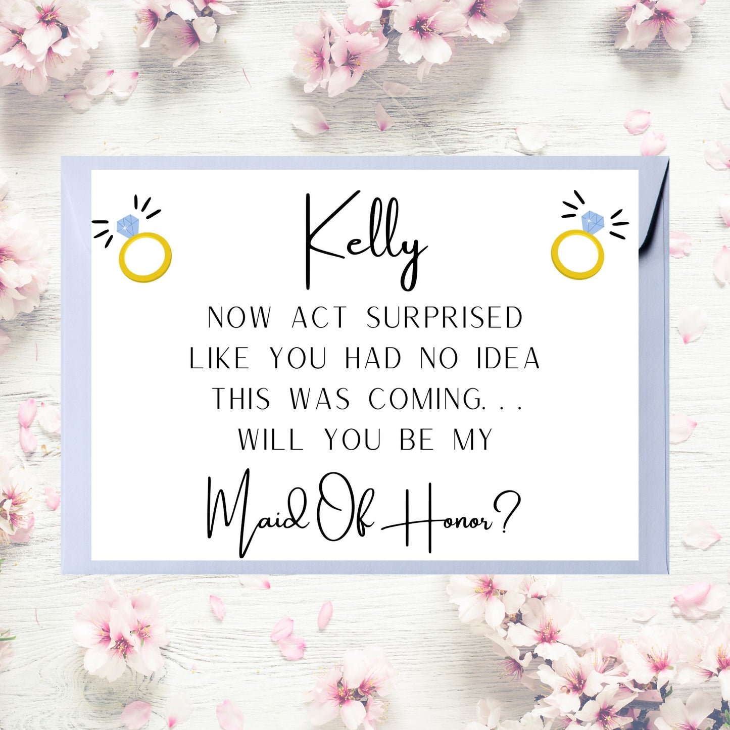 Proposal card for maid of honor with floral background
