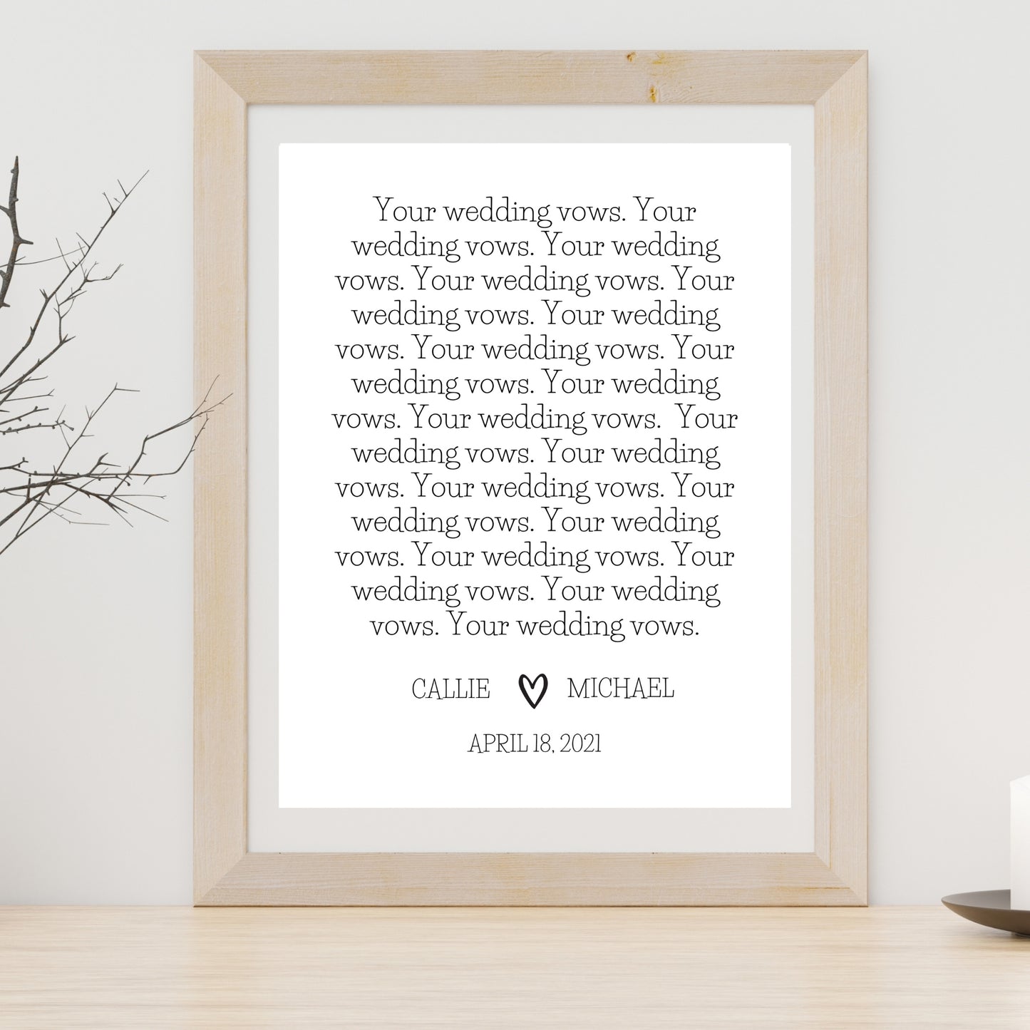 printed piece with vows and name