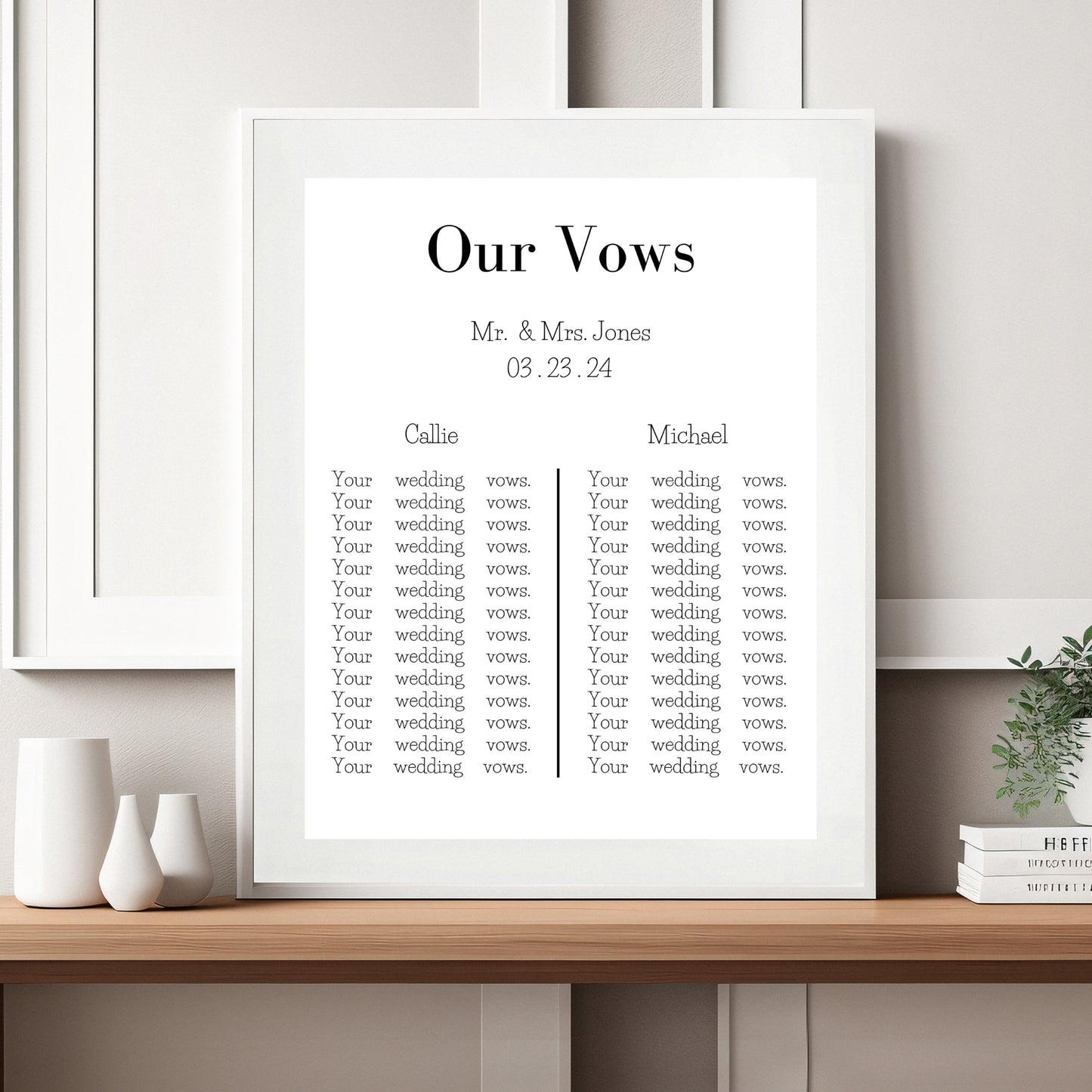 Wedding Vows Anniversary Gift  -  Customizable