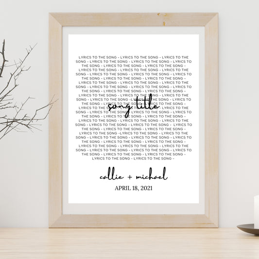 song title and names printed and framed