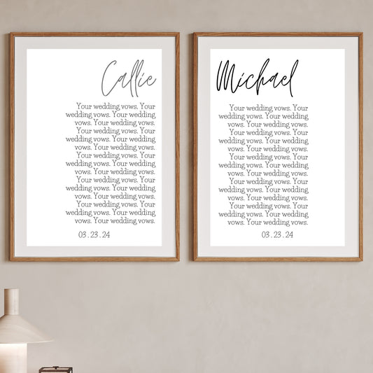 1 year anniversary gift with the couples name, date, and wedding vows.