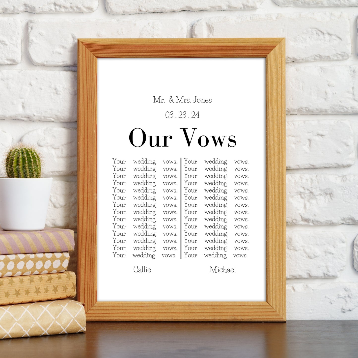 Wedding Vows Anniversary Gift  -  Customizable