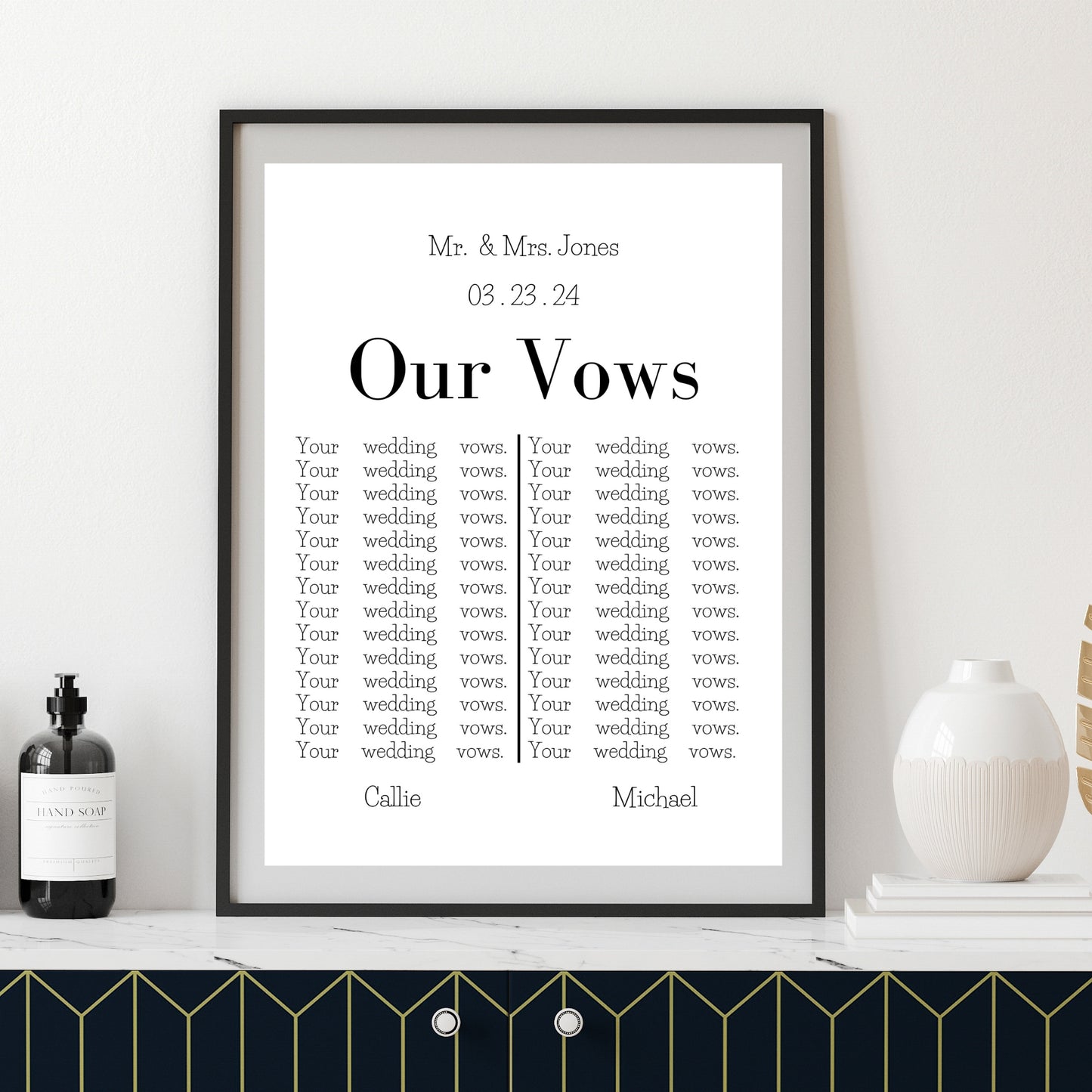 Wedding Vows Anniversary Gift  -  Customizable