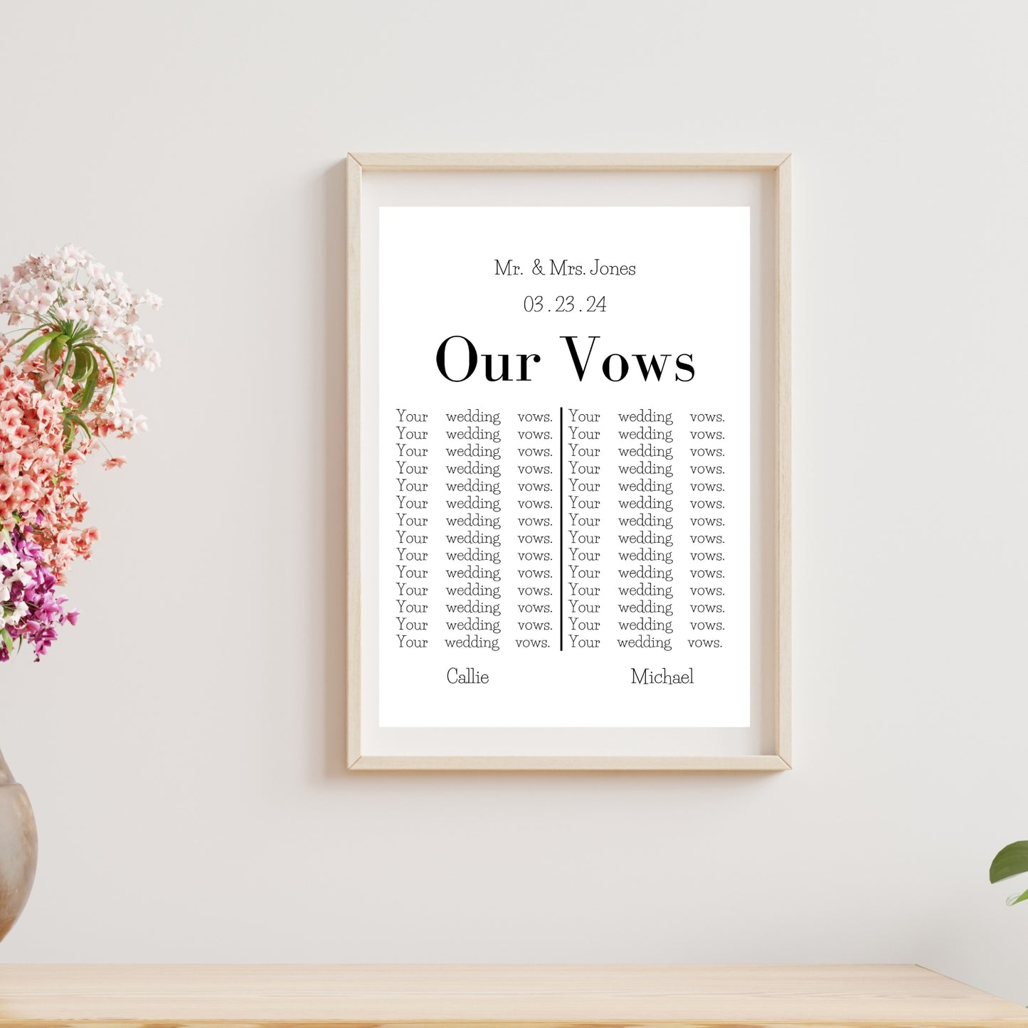 Wedding Vows Anniversary Gift  -  Customizable