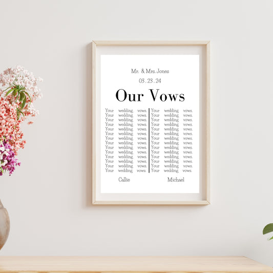 framed printed with vows