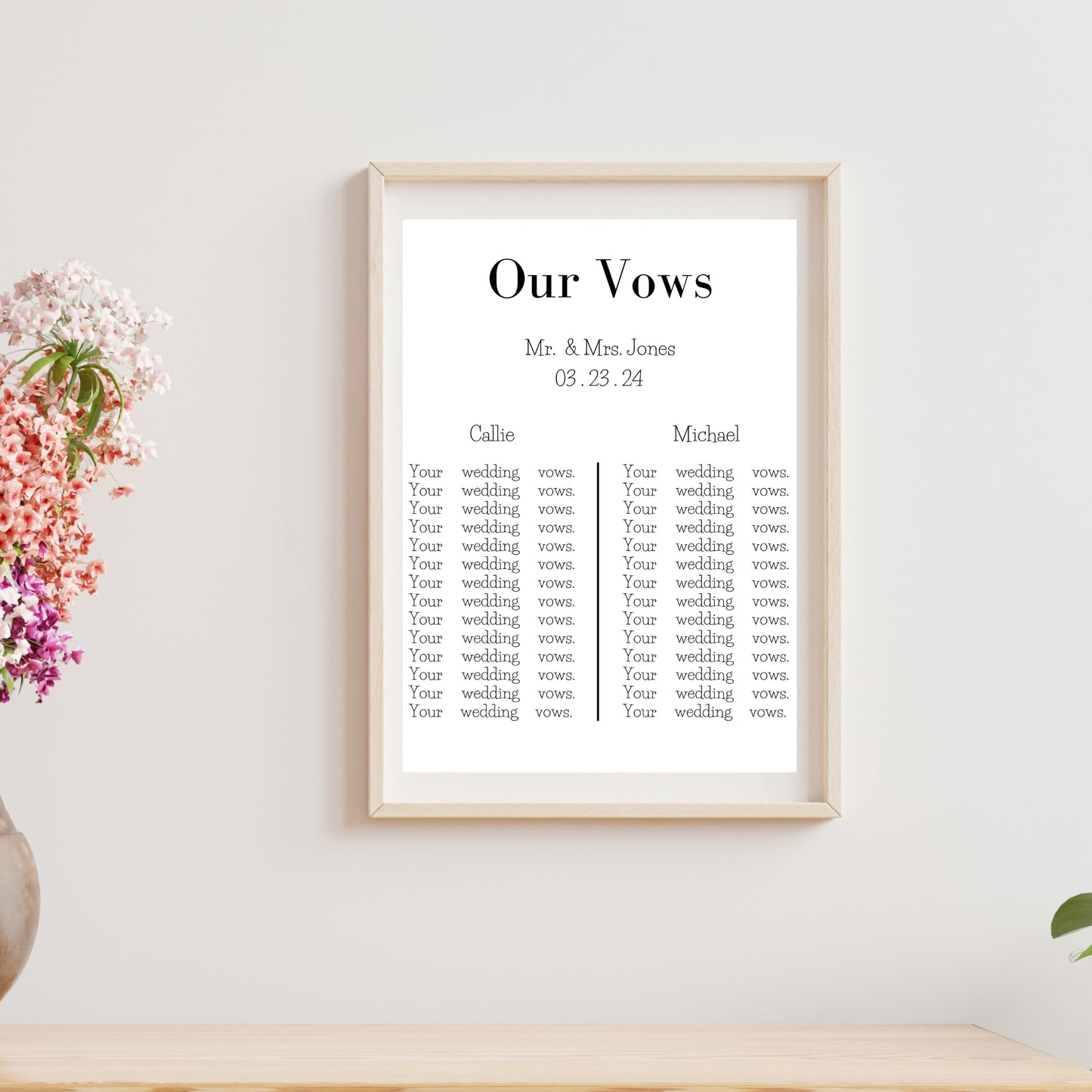 Wedding Vows Anniversary Gift  -  Customizable