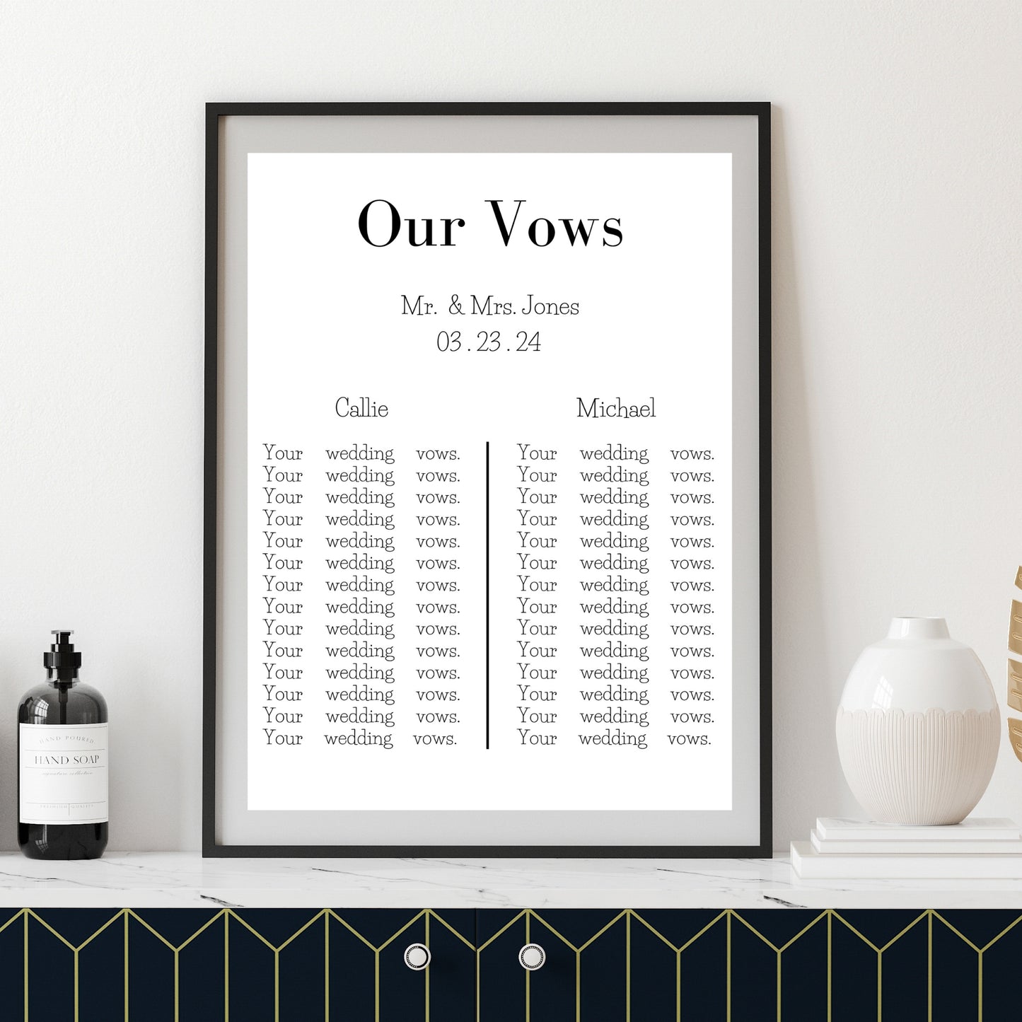 Wedding Vows Anniversary Gift  -  Customizable